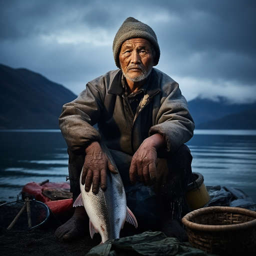 Рыбак во время рыбалки на Итурупе