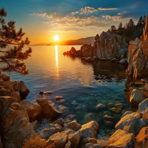 Панорама озера Байкал в лучах заката