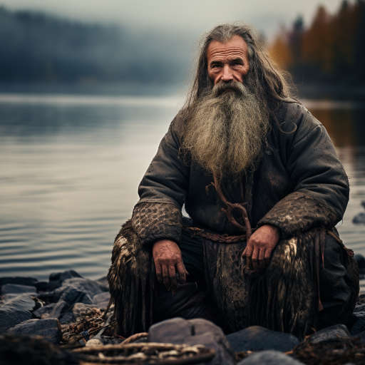 Рыболов на берегу сибирской реки